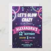 ネオングローインザダークグロー誕生日ガールパーティー 招待状 (正面)