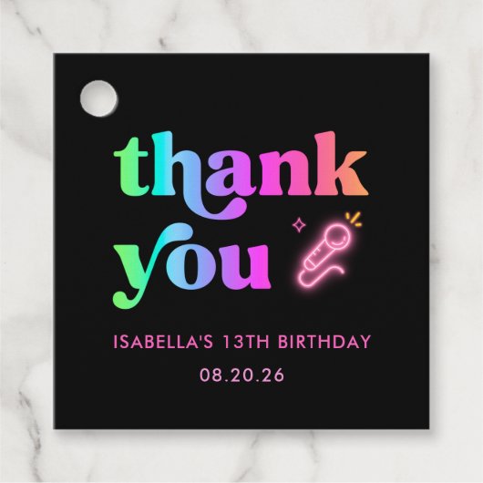 ネオングローカラオケ誕生日メッセージカード フェイバータグ (正面)