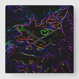 ネオングローキャット スクエア壁時計