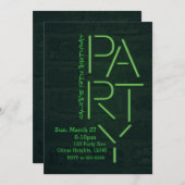 ネオングローグリーンパーティーレンガ壁アーバン招待状 招待状 (正面/裏面)