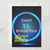 ネオングローゲームSweet sixteen誕生日パーティー 招待状 (正面)