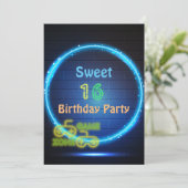 ネオングローゲームSweet sixteen誕生日パーティー 招待状 (スタンド正面)