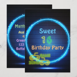 ネオングローゲームSweet sixteen誕生日パーティー 招待状