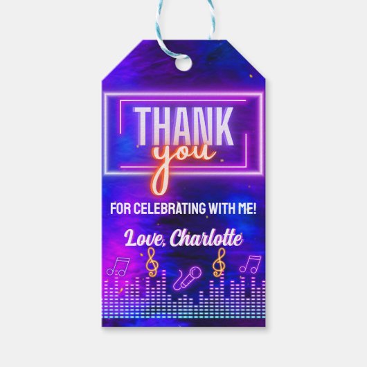 ネオングローサインカラオケバースデーパーティーありがとう ギフトタグ (正面)