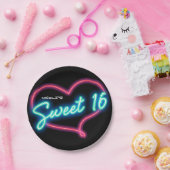 ネオングロースウィート16ハート誕生日パーティー ペーパープレート (パーティー)