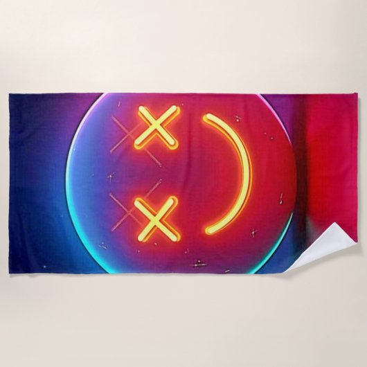 ネオングロースマイリーフェイス ビーチタオル (正面)