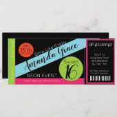 ネオングローチケットSweet sixteen誕生日VIP 招待状 (正面/裏面)