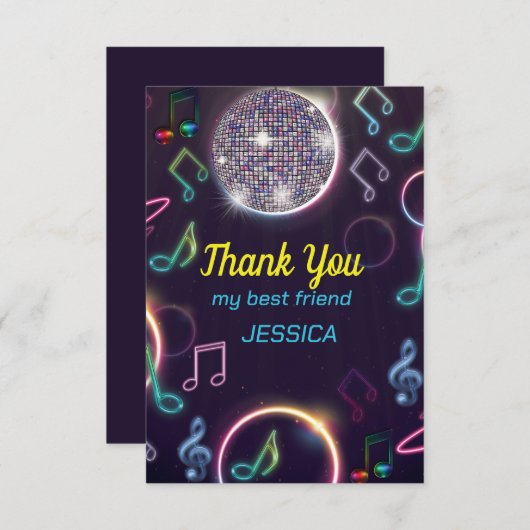 ネオングローディスコダンスバースデーパーティー サンキューカード (正面/裏面)