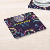 ネオングローディスコダンスバースデーパーティー スクエアペーパーコースター (アングル)