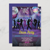 ネオングローディスコダンスバースデーパーティー 招待状 (正面/裏面)