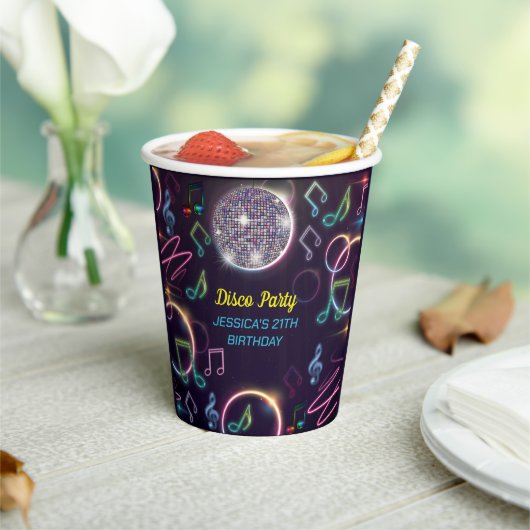 ネオングローディスコダンスバースデーパーティー 紙コップ (インサイチュ)