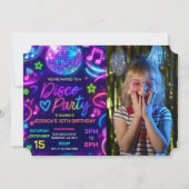 ネオングローディスコダンスパーティー誕生日写真 招待状 (正面)