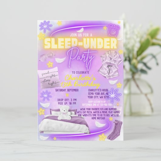 ネオングロートゥイーンガールズバースデーパーティーでスリープ 招待状 (スタンド正面)