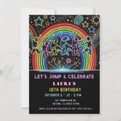 ネオングロートランポリンジャンプバウンス誕生日 招待状 (正面)