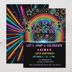 ネオングロートランポリンジャンプバウンス誕生日 招待状