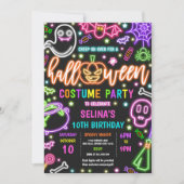 ネオングローハロウィンコスチュームパーティー誕生日 招待状 (正面)