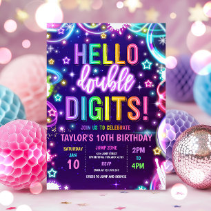 ネオングローハローダブルデジット10th誕生日パーティー 招待状