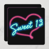 ネオングローハートSWEET 13誕生日パーティーへの招待 招待状 (正面/裏面)