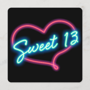 ネオングローハートSWEET 13誕生日パーティーへの招待 招待状