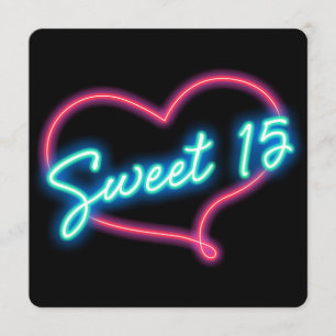 ネオングローハートSWEET 15誕生日パーティーへの招待 招待状