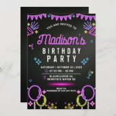 ネオングローパーティー編集可能な誕生日パーティーの招待 招待状 (正面/裏面)