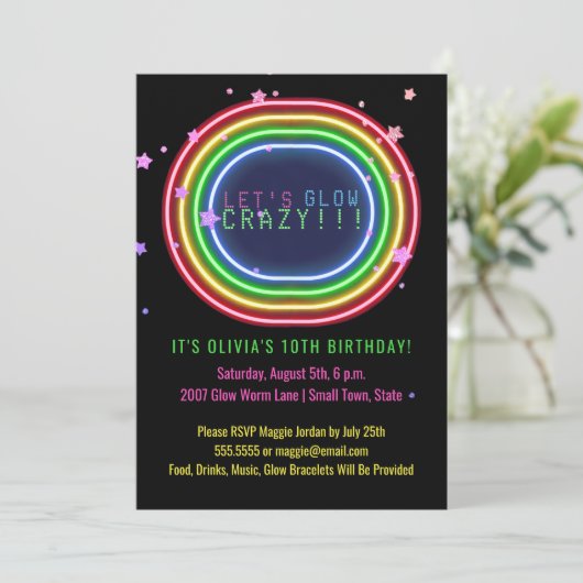 ネオングローパーティー | 子供の誕生日パーティー星 招待状 (スタンド正面)