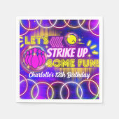 ネオングローパープルガールのボーリング誕生日パーティー スタンダードカクテルナプキン (正面)