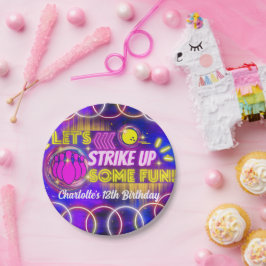 ネオングローパープルガールのボーリング誕生日パーティー ペーパープレート