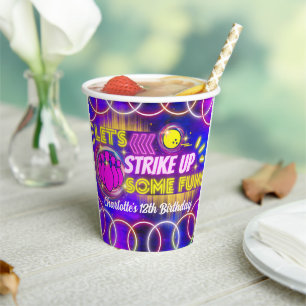 ネオングローパープルガールのボーリング誕生日パーティー 紙コップ