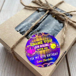 ネオングローパープルボーリング誕生日パーティーありがとう ラウンドシール