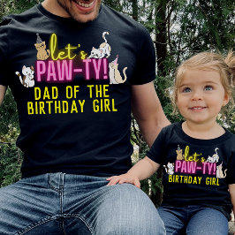 ネオングローピンクかわいい猫たちの誕生日女の子 Tシャツ