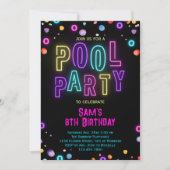ネオングロープールパーティーガールズピンクパープル誕生日 招待状 (正面)