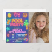 ネオングロープールパーティー誕生日招待状 招待状 (正面/裏面)