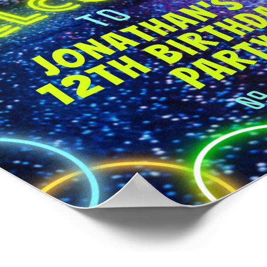 ネオングローボーイズゲームオンゲームパーティーウェルカムサイン ポスター (角)