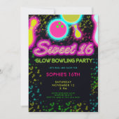 ネオングローボーリングガーリーパーティーかわいいサッシー甘い16 招待状 (正面)
