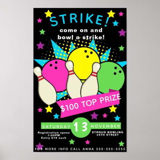 ネオングローボーリングナイトフライヤー,ボーリングトーナメント ポスター (正面)