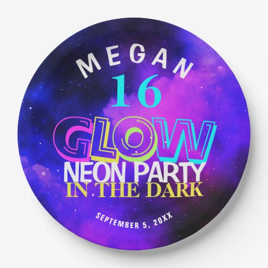 ネオングローモダンスウィート16誕生日パーティー紙プラ ペーパープレート (正面)