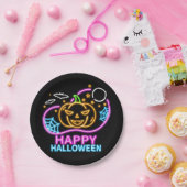 ネオングロールックハロウィンカボチャこうもりくもの巣ムーン7" ペーパープレート (パーティー)