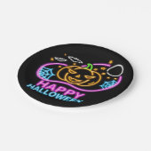 ネオングロールックハロウィンカボチャこうもりくもの巣ムーン7" ペーパープレート (アングル)