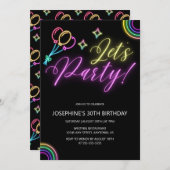 ネオングローレインボーバルーン誕生日 招待状 (正面/裏面)