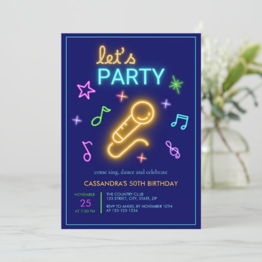 ネオングローレッズパーティーカラオケ誕生日 招待状 (スタンド正面)