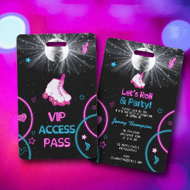 ネオングローローラスケートで滑るレッツバースデー転がティーパーティー バッジ