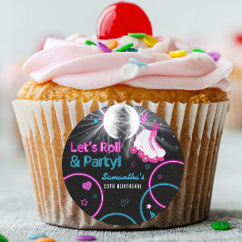 ネオングローローラスケートで滑るレッツバースデー転がティーパーティー ラウンドシール