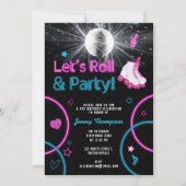 ネオングローローラスケートで滑るレッツバースデー転がティーパーティー 招待状 (正面)