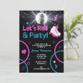 ネオングローローラスケートで滑るレッツバースデー転がティーパーティー 招待状 (スタンド正面)
