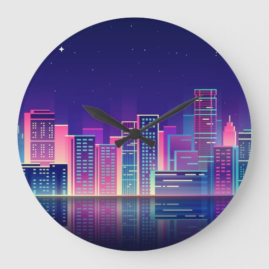 ネオングローヴィンテージナイトシティ ラージ壁時計 (正面)