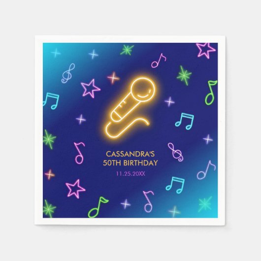 ネオングロー歌唱カラオケ誕生日 スタンダードカクテルナプキン (正面)
