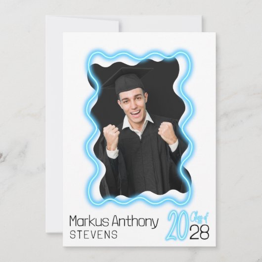 ネオングロー波状縁ど写画卒業パーティー 招待状 (正面)