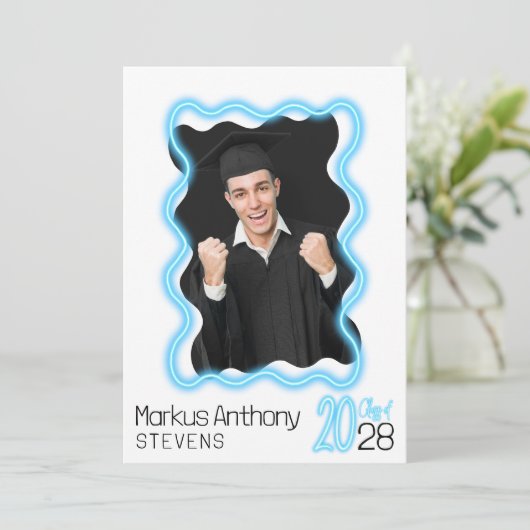 ネオングロー波状縁ど写画卒業パーティー 招待状 (スタンド正面)