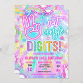 ネオングロー絞り染めピースアウト独身のデジット誕生日 招待状 (正面/裏面)